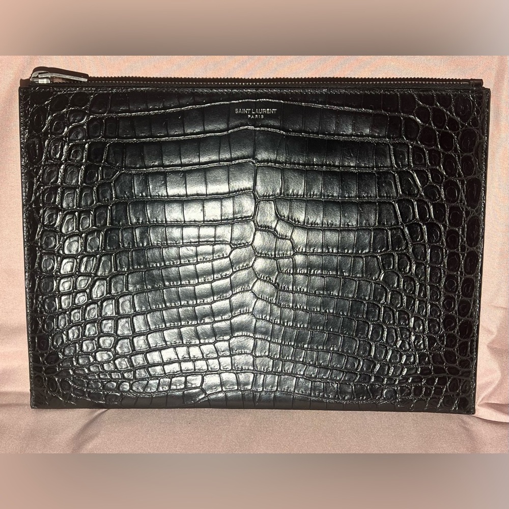 SAINT LAURENT Embossed Zip Pouch/Clutch